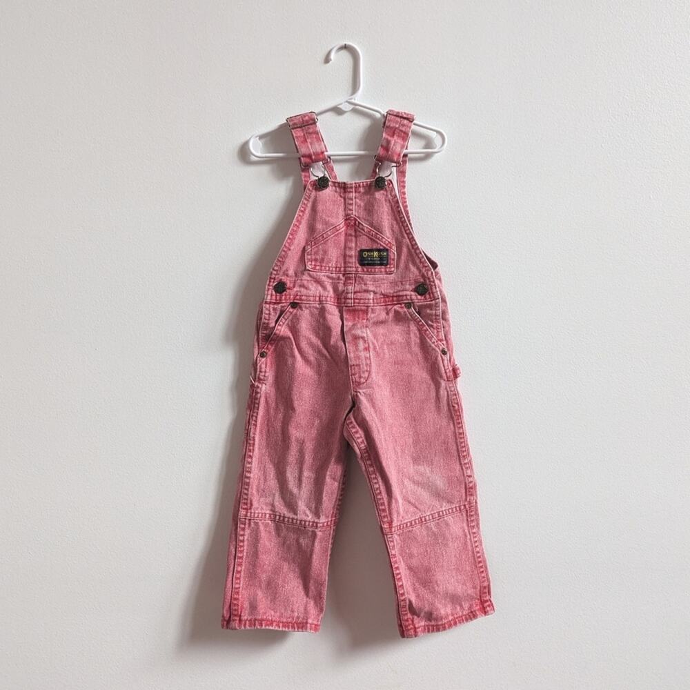 Vtg 90s Oshkosh B'gosh Red Acid Wash Overalls Denim 4T